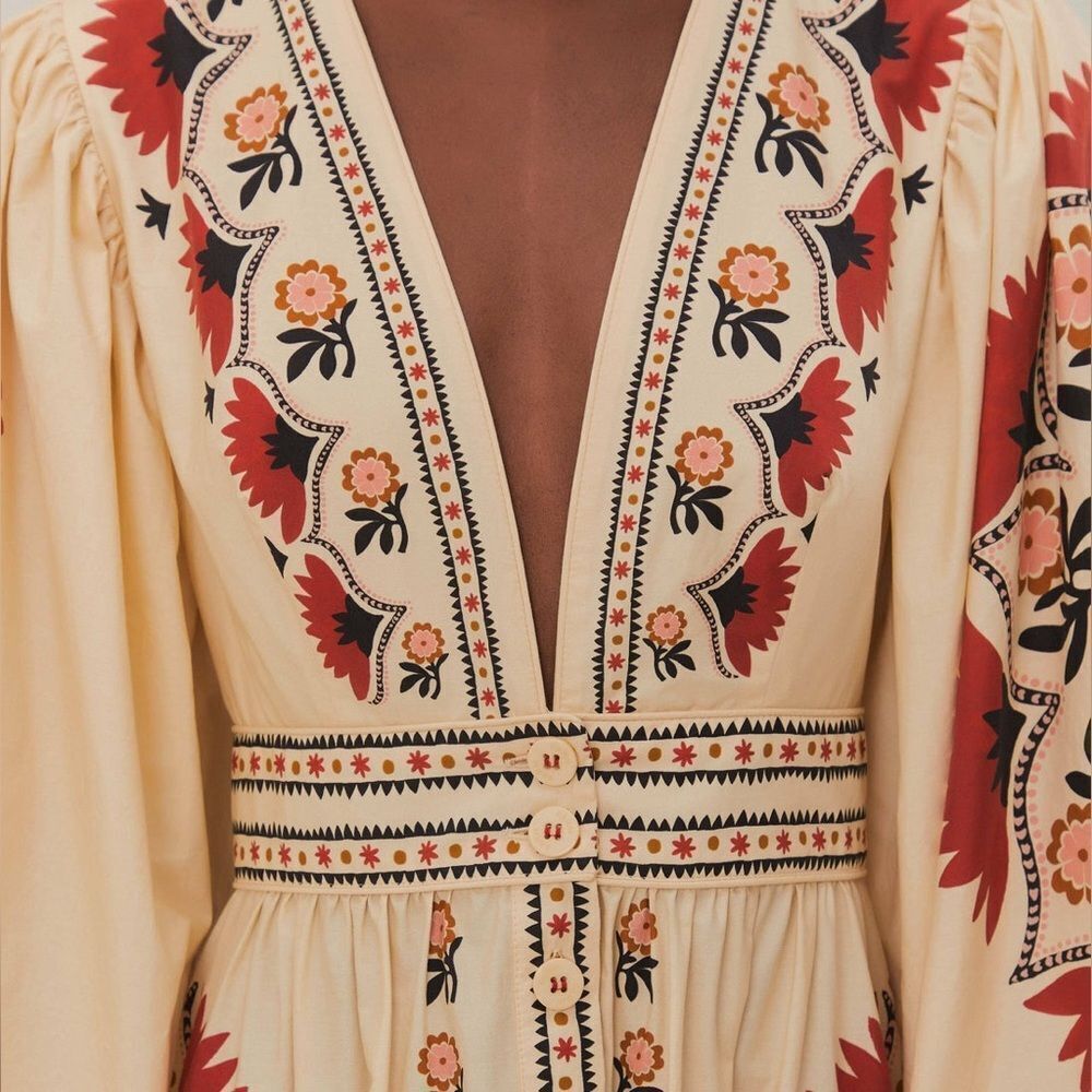 Farm Rio Cream Cashew Mandala Maxi Dress New - Picture 2 of 7